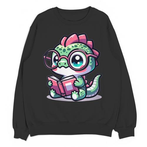 Adorable Book Lover Basilisk With Reading Glasses Cute Unisex Sweatshirt - Bookorys UK