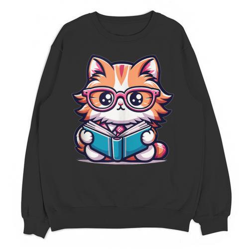 Adorable Book Lover Maine Coon Cat With Reading Glasses Cute Unisex Sweatshirt - Bookorys
