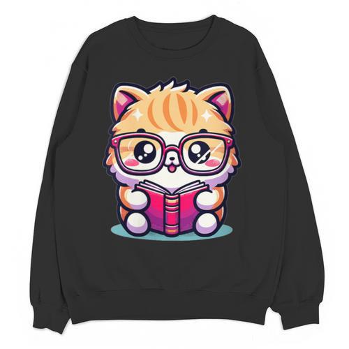 Adorable Book Lover Persian Cat With Reading Glasses Cute Unisex Sweatshirt - Bookorys
