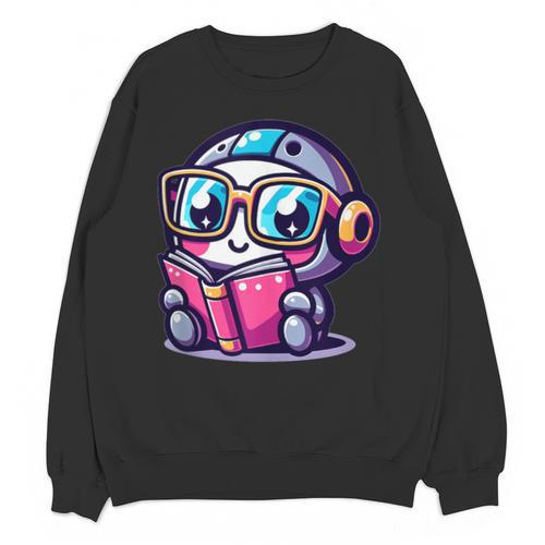 Adorable Book Lover Robot With Reading Glasses Cute Unisex Sweatshirt - Bookorys