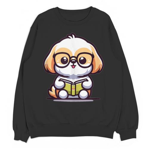 Adorable Book Lover Shih Tzu With Reading Glasses Cute Unisex Sweatshirt - Bookorys