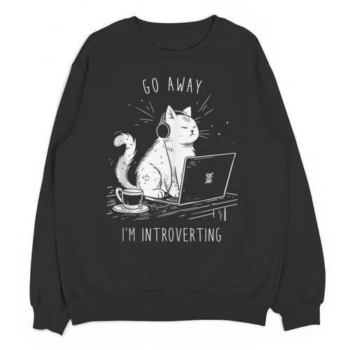 Antisocial Introvert Cat With Coffee On Computer Emo Goth Unisex Sweatshirt - Raresse