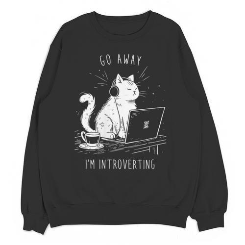 Antisocial Introvert Cat With Coffee On Computer Emo Goth Unisex Sweatshirt - Raresse