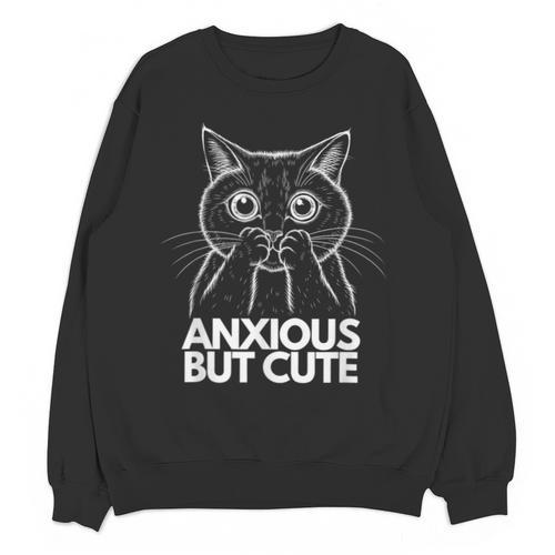 Anxious But Cute Anxiety Meme Cat Lover Introvert Unisex Sweatshirt - Raresse