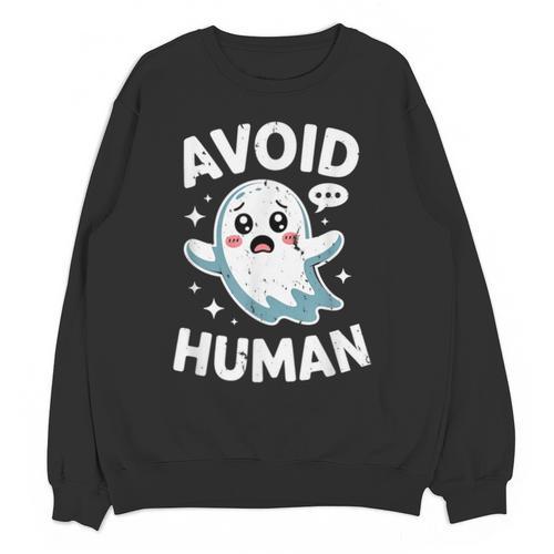 Avoid Humans Cute Kawaii Pastel Ghost Introvert Saying Unisex Sweatshirt - Raresse
