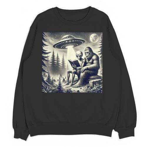 Bigfoot With Alien Reading A Book Bigfoot And UFO Unisex Sweatshirt - Bookorys