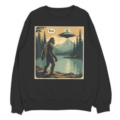 Bigfoot Sasquatch Alien Spaceship UFO Introvert Bruh Unisex Sweatshirt - Raresse