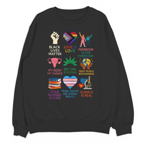 BLM Human Rights Feminism Trans Science Books LGBTQ Kindness Unisex Sweatshirt - Bookorys