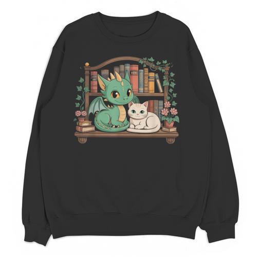 Boho Librarian Booklover Cottagecore Fantasy Book Dragon Cat Unisex Sweatshirt - Bookorys AU