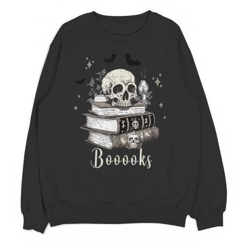 Boo Skeleton Skull Books Halloween Women School Teacher Kid Unisex Sweatshirt - Bookorys