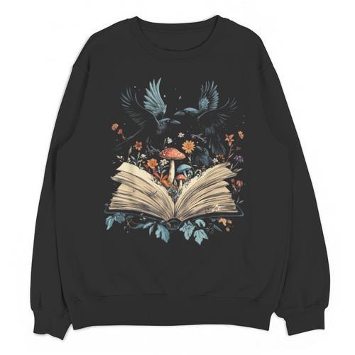Book Lover Crow Cottagecore Flowers Book Unisex Sweatshirt - Bookorys DE