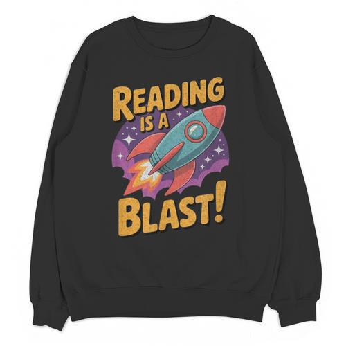 Book Lover Kids And Adults Reading Is a Blast Rocket Ship Unisex Sweatshirt - Bookorys DE