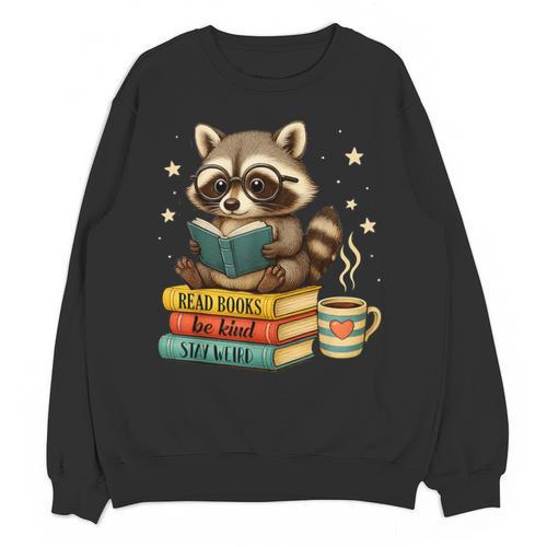 Book Lover Racoon Reading Bookish Library Read Books Be Kind Unisex Sweatshirt - Bookorys