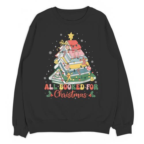 All Booked For Christmas Book Lovers Xmas Tree Lights Unisex Sweatshirt - Bookorys DE