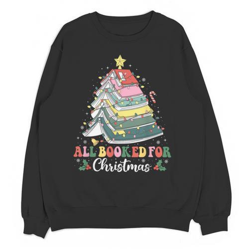 All Booked For Christmas Book Tree Lights Christmas Library Unisex Sweatshirt - Bookorys