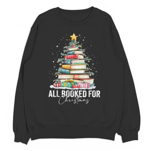 All Booked For Christmas Coquette Books Teacher Xmas Tree Unisex Sweatshirt - Bookorys