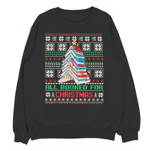 All Booked For Christmas Tree Book Ugly Christmas Sweatshirt Unisex Sweatshirt - Bookorys UK