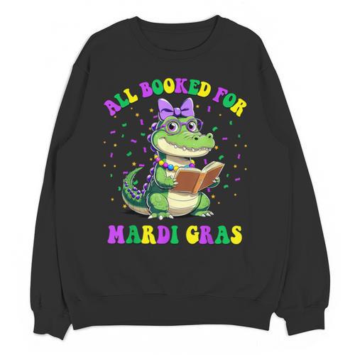 All Booked For Mardi Gras Crocodile Reading Book Teacher Unisex Sweatshirt - Bookorys