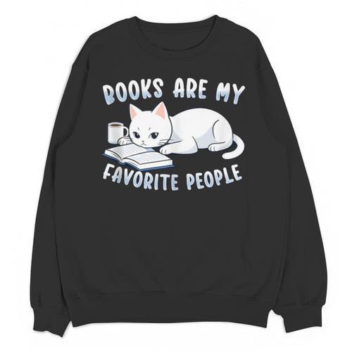 Books Are My Favorite People Cat With Coffee Mug Book Lovers Unisex Sweatshirt - Bookorys