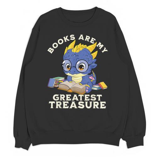 Books Are My Greatest Treasure Kawaii Dragon Reading Books Unisex Sweatshirt - Bookorys