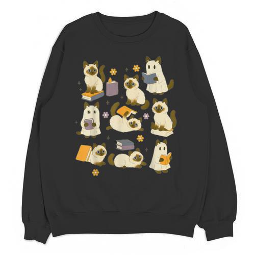 Books Lover Bookish Ghost Himalayan Cat Reading Halloween Unisex Sweatshirt - Bookorys AU