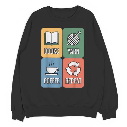Books Yarn Coffee Repeat Crocheting Unisex Sweatshirt - Bookorys UK