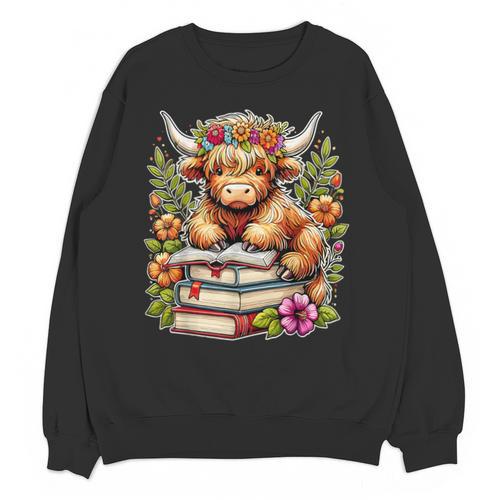 Bookworm Cute Highland Cow Reading Book Unisex Sweatshirt - Bookorys