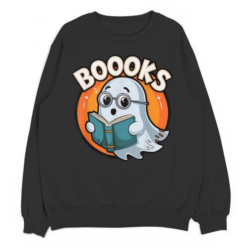 BOOOKS Cute Ghost Reading Books Halloween Unisex Sweatshirt - Bookorys
