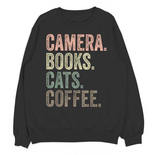 Camera Books Cats And Coffee Lover Photography Men Women Unisex Sweatshirt - Bookorys AU