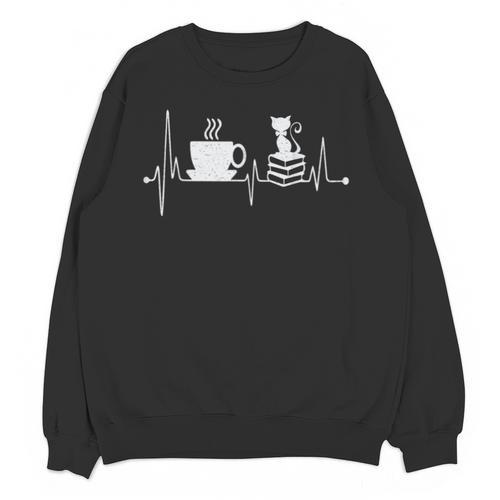 Cat Book Coffee Lover Heartbeat Cat Lover Book Lover Unisex Sweatshirt - Bookorys AU
