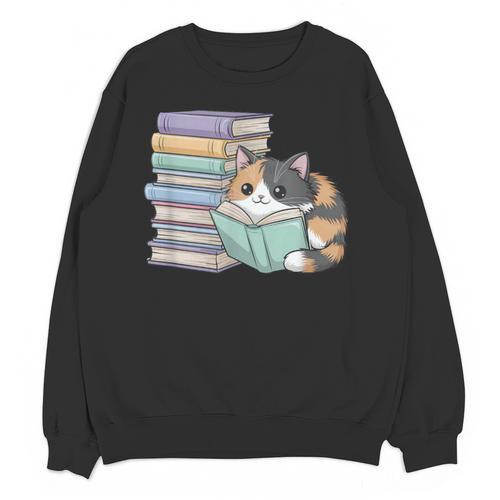 Cat On Books Pets Cats Reading Book Nerd Read Reader Bookcat Unisex Sweatshirt - Bookorys