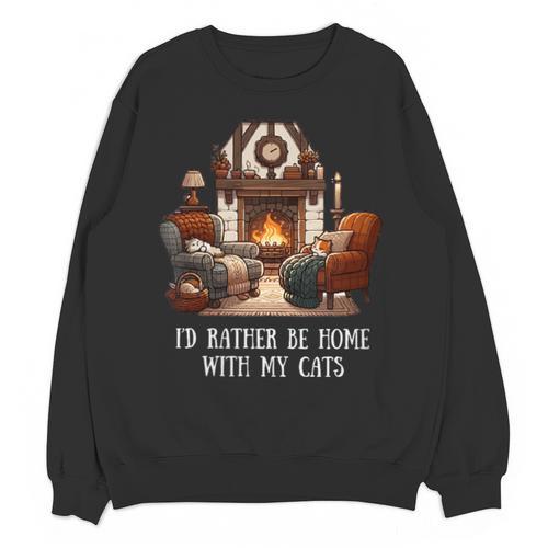 Cat Lover I'd Rather Be Home With My Cats Introvert Cozy Unisex Sweatshirt - Raresse