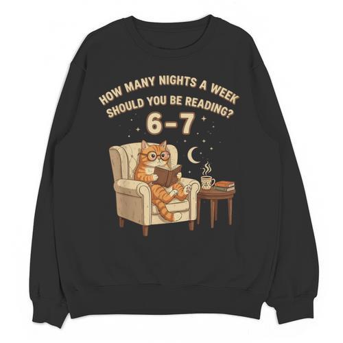 Cat Reading 6-7 Meme English Teacher Book Lover Humor Unisex Sweatshirt - Bookorys