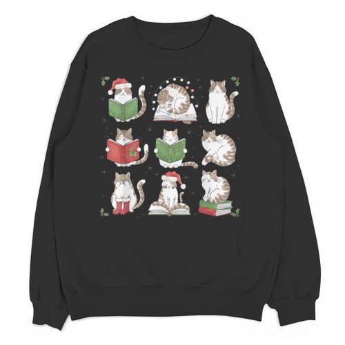 Cat Reading Book Funny Christmas Cat Book Lover Librarian Men Women Kids Unisex Sweatshirt - Bookorys CA
