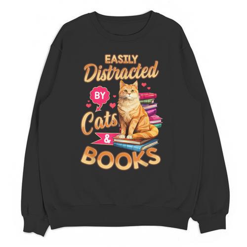 Cat Shirts For Women Book Lover Shirt Cats And Books Unisex Sweatshirt - Bookorys