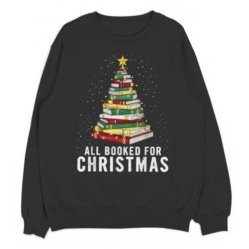 Christmas Book Tree All Booked For Xmas Unisex Sweatshirt - Bookorys AU