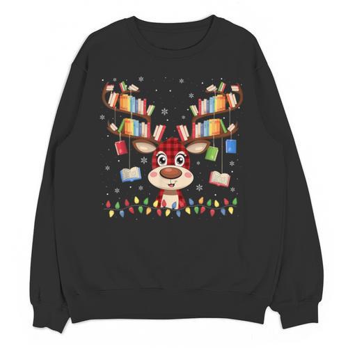 Christmas Librarian Reindeer Matching Book Lover Unisex Sweatshirt - Bookorys UK