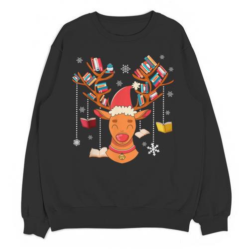 Christmas Librarian Reindeer Xmas Book Teachers Love Reading Unisex Sweatshirt - Bookorys CA