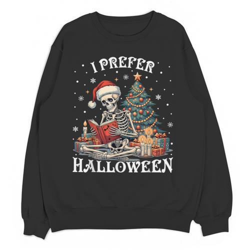 Christmas Outfit I Prefer Halloween Book Reading Skeleton Unisex Sweatshirt - Bookorys AU
