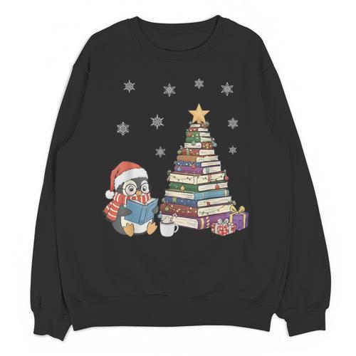 Christmas A Penguin Reading Book Snowflake Cocoa Hot Teacher Unisex Sweatshirt - Bookorys DE
