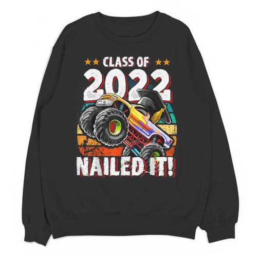 Class Of 2022 Monster Truck Graduation Cap Retro Sunset Boy Unisex Sweatshirt - Best Gift Smart