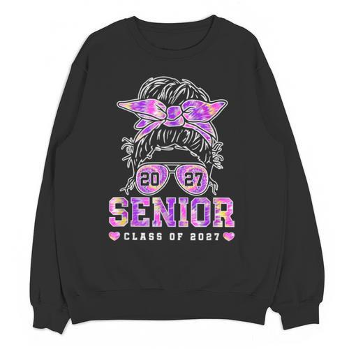 Class Of 2027 Senior Coquette Bow Messy Hair 26 Graduation Unisex Sweatshirt - Best Gift Smart