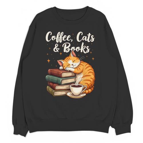 Coffee Cats & Books Lover For Women & Girls Coffee Unisex Sweatshirt - Bookorys DE