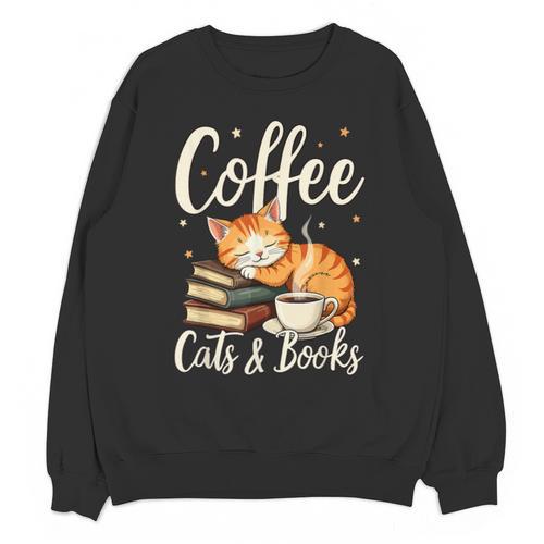 Coffee Cats And Books Lover For Women & Men Coffee Unisex Sweatshirt - Bookorys DE