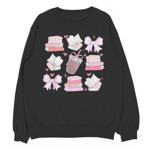 Coquette Bow Book Coffee Valentines Bookish Library Teacher Unisex Sweatshirt - Bookorys AU