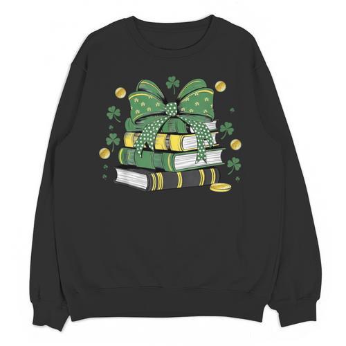 Coquette Bow Books St Patrick's Shamrock Bookworm Librarian Unisex Sweatshirt - Bookorys