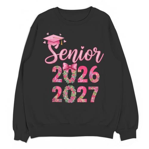 Coquette Pink Bow Flowers Senior 2026 2027 Graduation Unisex Sweatshirt - Best Gift Smart
