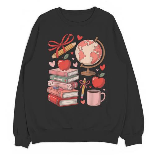 Coquette Teacher School Supplies Bows Books Globe Apple Cute Unisex Sweatshirt - Bookorys CA