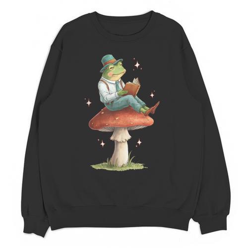 Cottagecore Aesthetic Frog Reading Book On Mushroom Vintage Unisex Sweatshirt - Bookorys