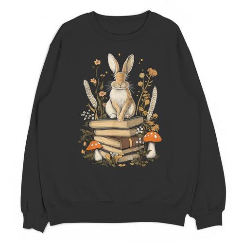 Cottagecore Aesthetic Rabbit Reading Book Lover Women Art Unisex Sweatshirt - Bookorys